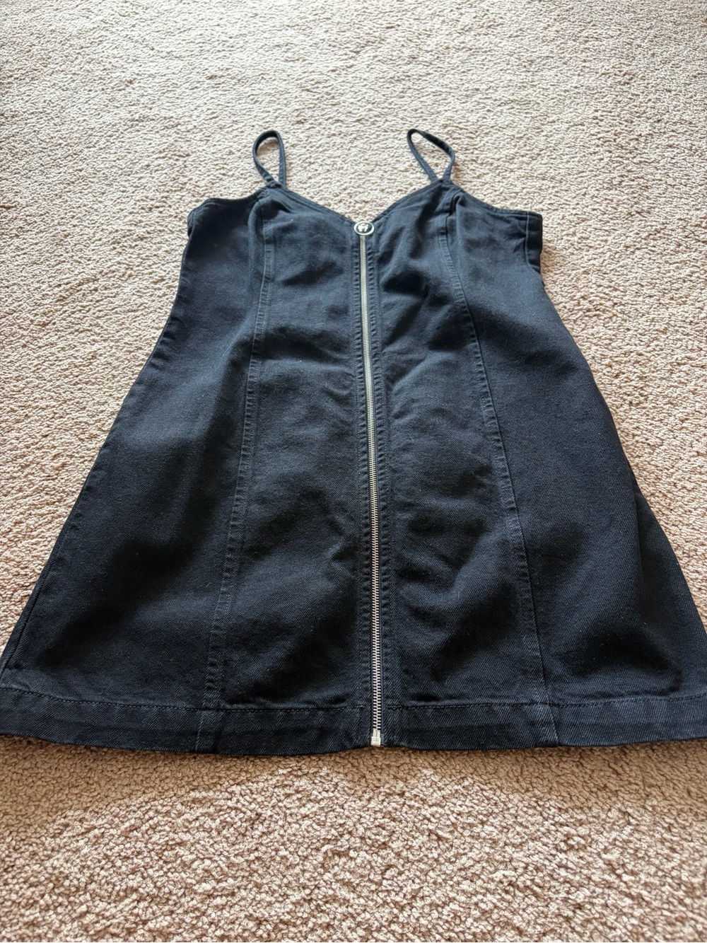 Topshop Black Zip-Front Spaghetti Strap Denim Dress